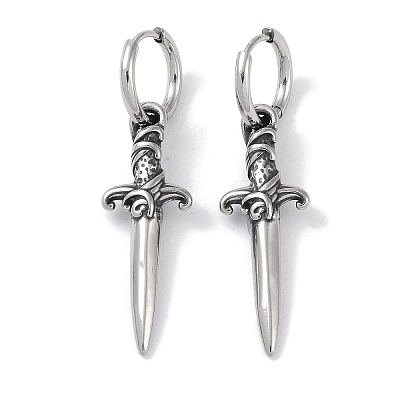 316 Surgical Stainless Steel Sword Hoop Earrings for Women EJEW-P274-15B-AS-1