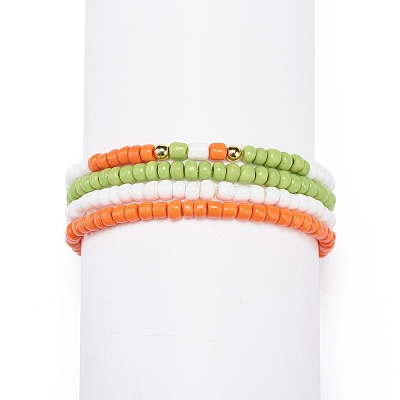 4Pcs 4 Color Glass Beaded Stretch Bracelets Set for Women BJEW-JB08805-1