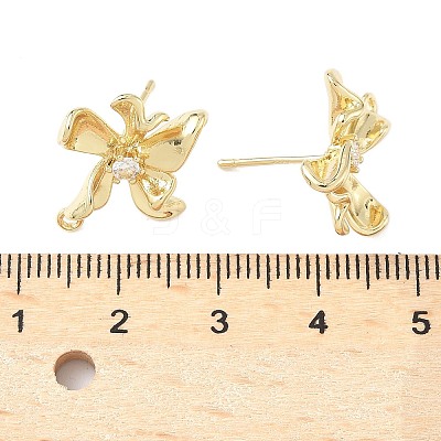 Brass Micro Pave Clear Cubic Zirconia Stud Earring Findings KK-Z106-02G-03-1