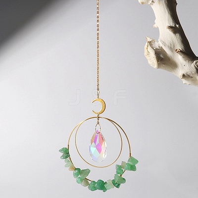 Electroplate Glass Teardrop Window Hanging Suncatchers LS-DJEW-PW0008-13D-1