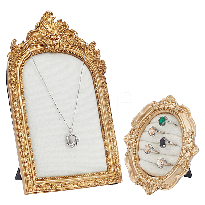 2Pcs 2 Styles Goldenrod Photo Frame Resin Finger Ring Organizer Holder with Velvet Mat RDIS-JOY0001-01-1