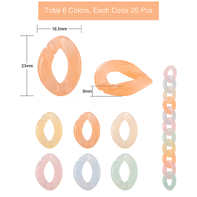 150Pcs 6 Colors Imitation Jelly Acrylic Linking Rings JACR-CJ0001-01-1