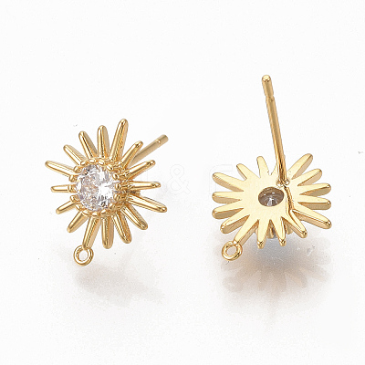 Brass Clear Cubic Zirconia Stud Earring Findings X-ZIRC-Q021-073G-NF-1