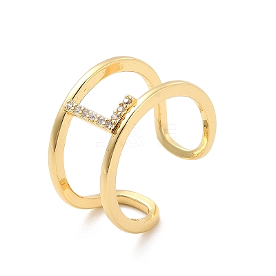 Clear Cubic Zirconia Initial Letter Open Cuff Ring RJEW-A012-01G-L-1