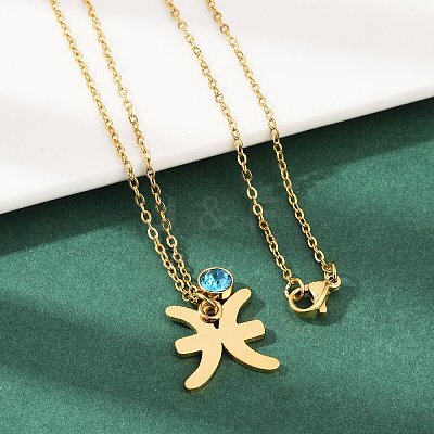 304 Stainless Steel Glass Drill Birth Stone Constellation Pendant Necklaces LS-STAS-D305-08G-L-1