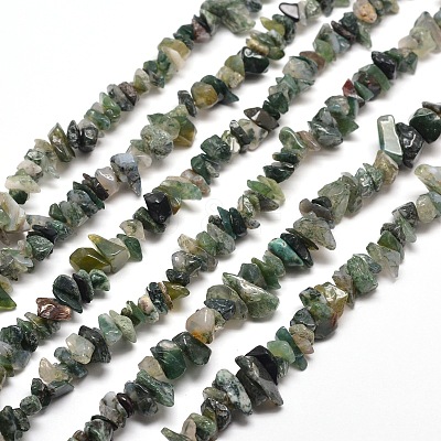 Natural Moss Agate Chip Bead Strands G-M205-45-1