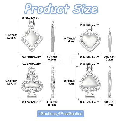 16Pcs 4 Styles Playing Card Theme Charm FIND-FS0003-82-1