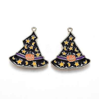 Halloween Theme Witch Hat Alloy Enamel Pendants X-ENAM-J649-11LG-02-1