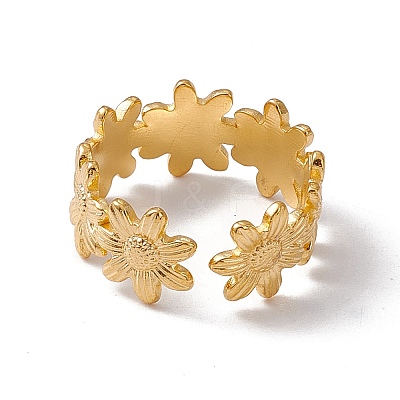 Ion Plating(IP) 304 Stainless Steel Ring Flower Wrap Open Cuff Ring for Women RJEW-C045-17G-1