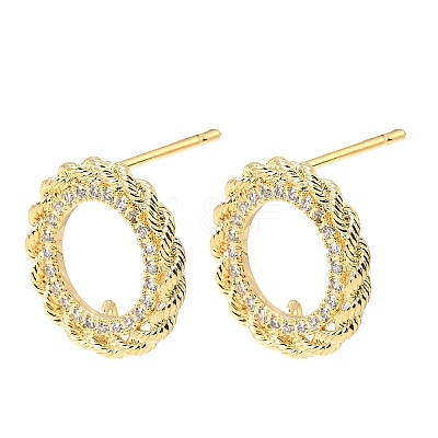 Brass Micro Pave Cubic Zirconia Stud Earring Findings with Loops CU-CBA1682-04G-1