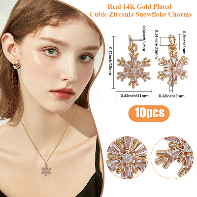 10Pcs Brass Micro Pave Clear Cubic Zirconia Snowflake Pendants KK-BBC0021-78-1