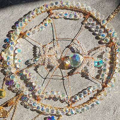 Spider Web & Spider Glass Beads Suncatchers HJEW-F027-15-1