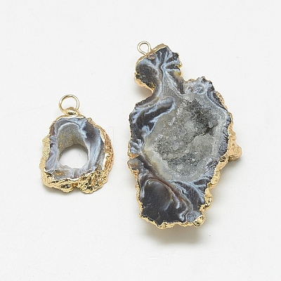 Natural Druzy Agate Slices Pendants G-Q494-65B-G-1