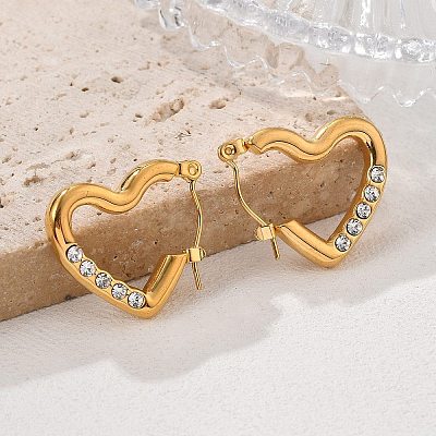 304 Stainless Steel Micro Pave Clear Cubic Zirconia Heart Hoop Earrings EJEW-V016-06G-01-1