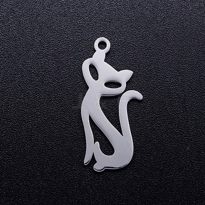 Tarnish Resistant 201 Stainless Steel Kitten Pendants STAS-Q201-JN288-1-1