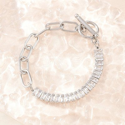 304 Stainless Steel Pave Clear Cubic Zirconia Link Bracelets BJEW-D460-10P-1