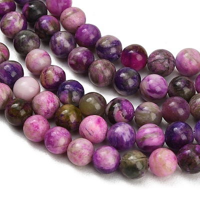 Dyed Natural White JadeImitation Charoite Smooth Round Beads Strands GG-CBA3334-A01-6mm-C-1