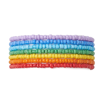 7 PCS Rainbow Style Glass Seed Beads Bracelets Sets for Women BJEW-JB10065-01-1