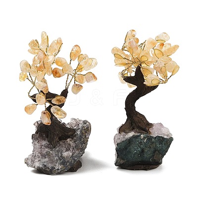 Natural Yellow Quartz Chips Tree Sculpture DJEW-K026-01B-1