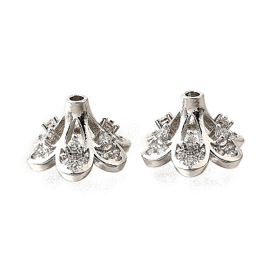 6-Petal Flower Brass Micro Pave Clear Cubic Zirconia Bead Caps KK-V008-32P-1