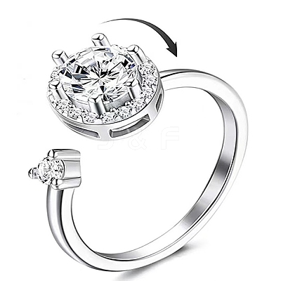 Cubic Zirconia Rotating Open Cuff Ring MATO-PW0001-061P-03-1