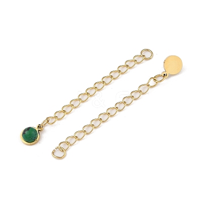 Ion Plating(IP) 316 Surgical Stainless Steel Curb Chain Extender with Malachite Round Charm High Polished STAS-A097-01G-10-1
