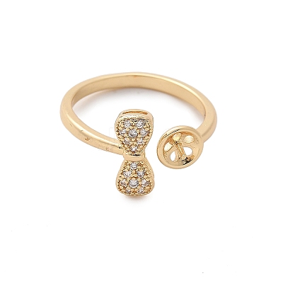 Bowknot Brass Micro Pave Cubic Zirconia Cuff Ring Setting KK-A244-01B-G-1