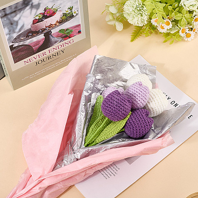6Pcs 3 Colors Polyester Knitting Artificial Tulip Flower AJEW-CY0001-18-1