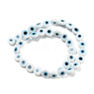 Handmade Evil Eye Lampwork Flat Round Bead Strands LAMP-L058-10mm-14-1