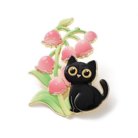 Black Cat & Flower Enamel Pins JEWB-Z048-09G-04-1