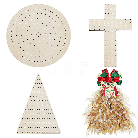 3Pcs Wood Round Triangle Cross Wreath Boards DIY-WH0049-12-1