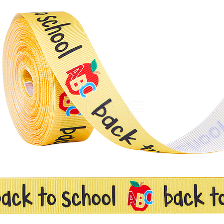 10 Yards Back To School Theme Polyester Grosgrain Ribbon OCOR-WH0082-82B-1