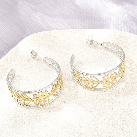 304 Stainless Steel Flower with Leaf Stud Earrings for Women SA-CBA45D5-30GP-1