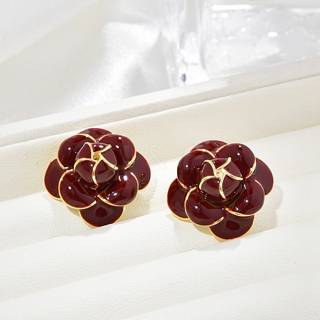 Brass Flower Stud Earrings LS-EJEW-A121-20G-1
