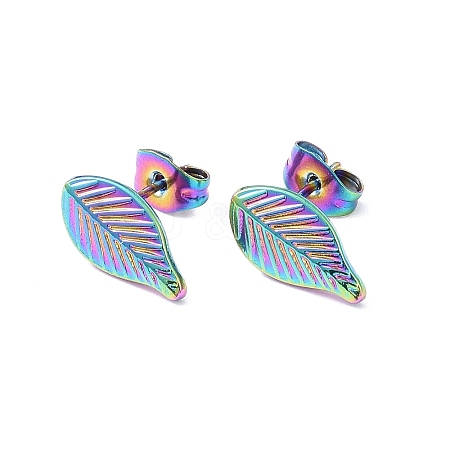 Ion Plating(IP) 304 Stainless Steel Leaf Stud Earrings for Women EJEW-I285-10MC-1