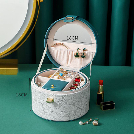 Portable Travel Round Imitation Leather Jewelry Storage Boxes for Earrings Rings Necklaces PW-WG42841-09-1