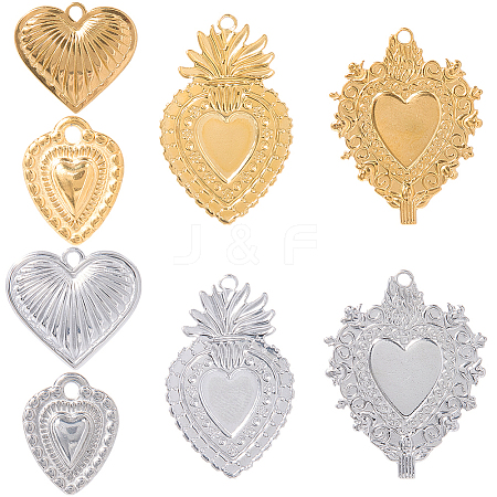 16Pcs 8 Styles Stainless Steel Pendants STAS-SC0010-15-1