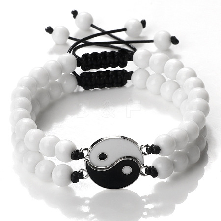 Black and White Yin Yang Natural White Jade Braided Bracelets NA9786-4-1