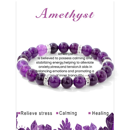 Natural Amethyst Round Beaded Stretch Bracelets for Women Men IS6879-9-1