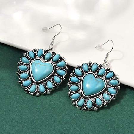 Alloy Synthetic Turquoise Dangle Earrings for Women EJEW-U053-11AS-1