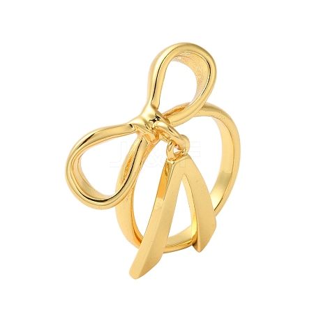 Bowknot Brass Finger Open Cuff Rings for Women RJEW-A048-28G-1