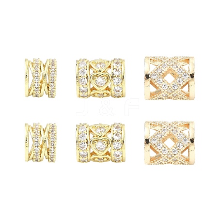 6Pcs 3 Styles Brass Pave Clear Cubic Zirconia European Beads KK-CJ0003-08-1