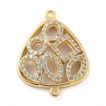 Rack Plating Brass Micro Pave Clear Cubic Zirconia Triangle Connector Charms KK-A234-035G-01-1