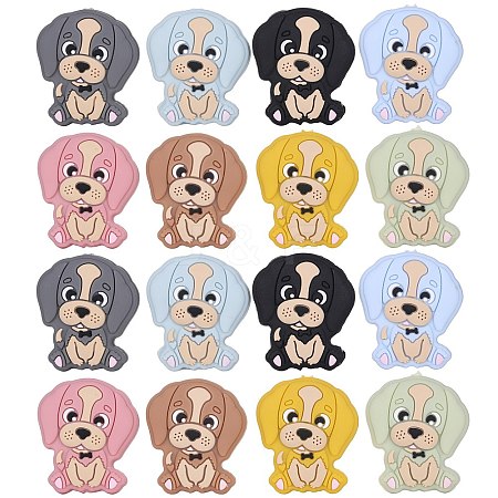 16Pcs 8 Colors Cartoon Animal Dog Silicone Beads JX707A-1