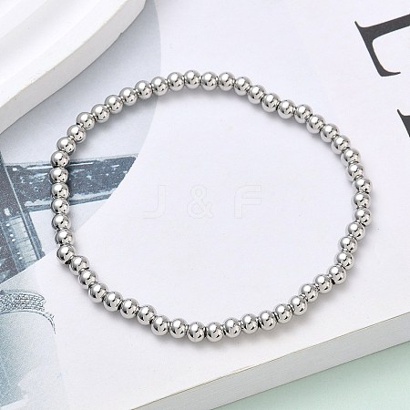 Brass Round Beaded Stretch Bracelets for Men Women BJEW-B148-05B-P-1