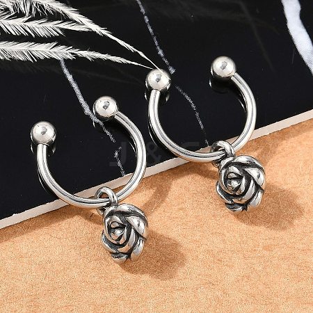 Rose Flower 316 Surgical Stainless Steel Hoop Earrings EJEW-G416-45AS-1