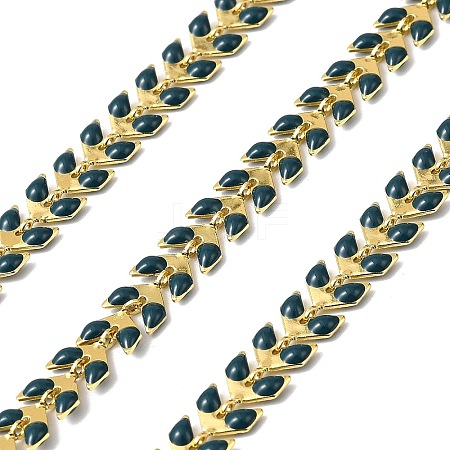 Brass Enamel Leaf Link Chains CHC-F021-02G-08-1