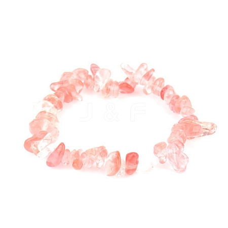 Synthetic Cherry Quartz Glass Chips Beaded Stretch Bracelet for Women PW-WG72437-13-1