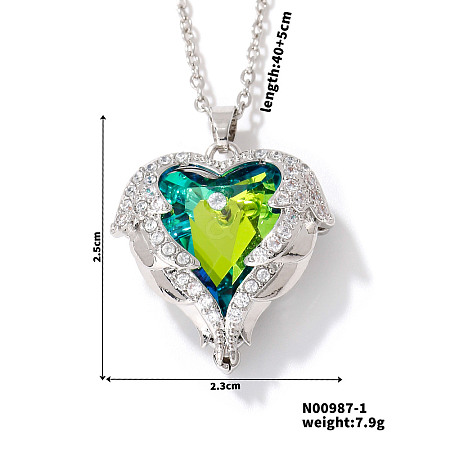 Shiny Gradient Crystal Ocean Heart Pendant Necklace with Full Rhinestone PF5325-1-1