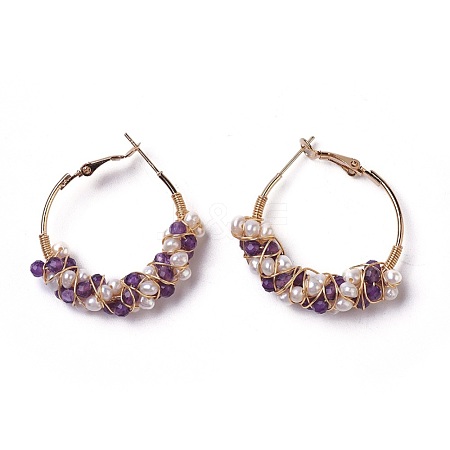 (Jewelry Parties Factory Sale)Pearl Beads Hoop Earrings EJEW-L218-11B-1